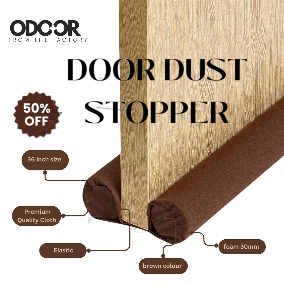 MF Trader Odoor premium door dust stopper installed at bottom of wooden door, blocking dust insects and AC air leakage, Pakistan
